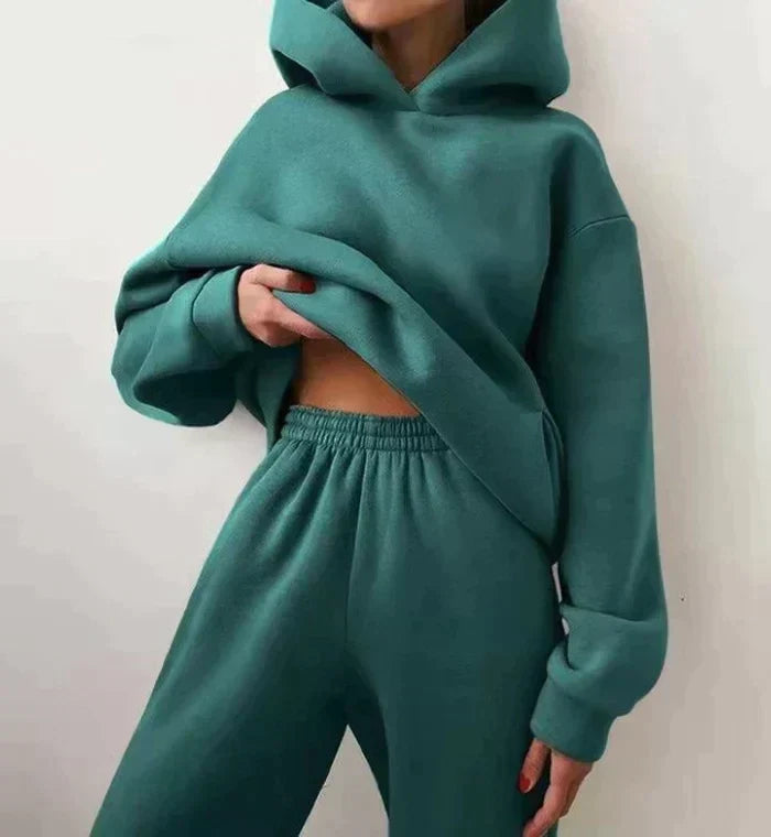 Women's two-piece athleisure set, featuring a stylish hoodie and high-waisted joggers for ultimate comfort.