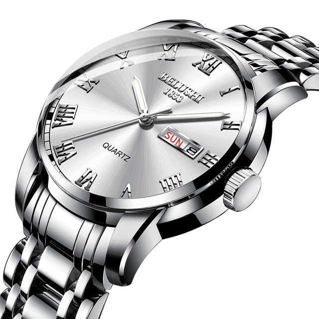 Men's classic stainless steel watch. Elegant, durable & waterproof accessory. Luminous calendar timepiece.