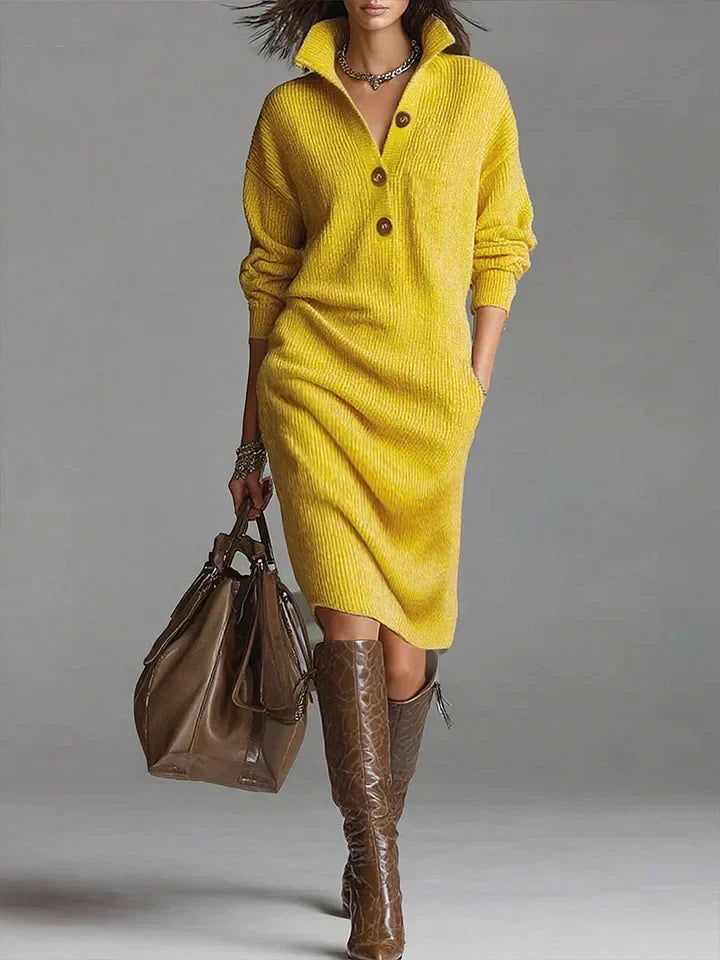 Elegant women's button-front midi dress with flattering fit, ideal for versatile summer casual or day wear.