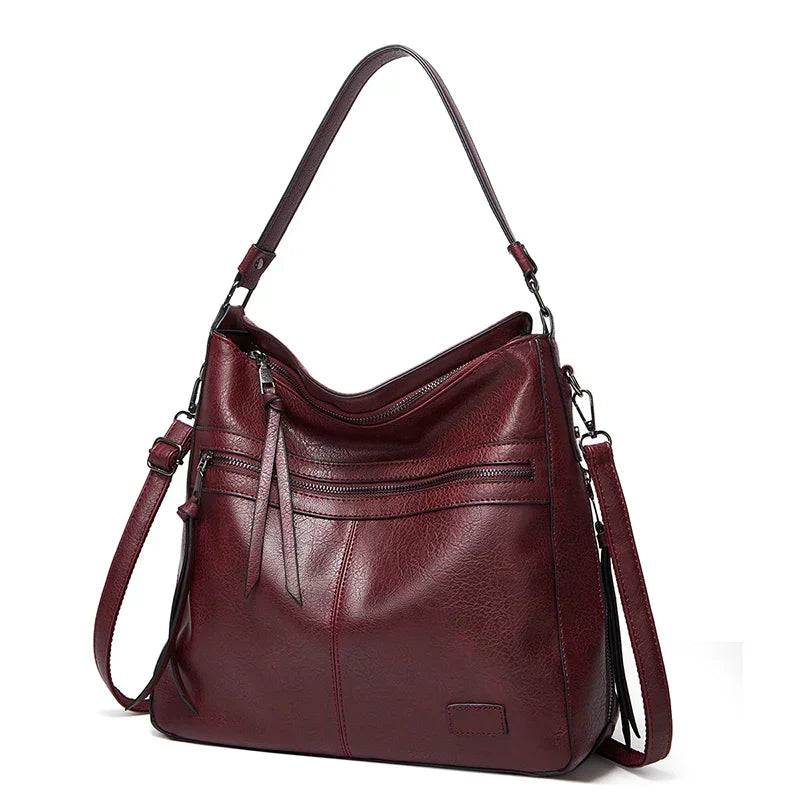 Sophisticated women's genuine leather luxury handbag, featuring elegant design and durable construction.