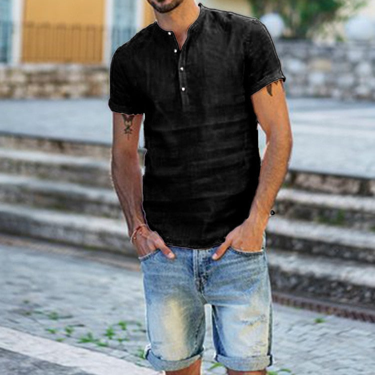 Versatile men's summer short sleeve shirt, suitable for beach, vacation, or casual daily outfits.