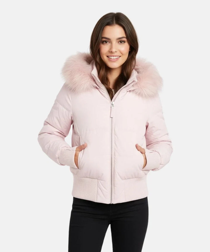 Women's warm quilted puffer jacket, slim fit and designed for cold weather protection.