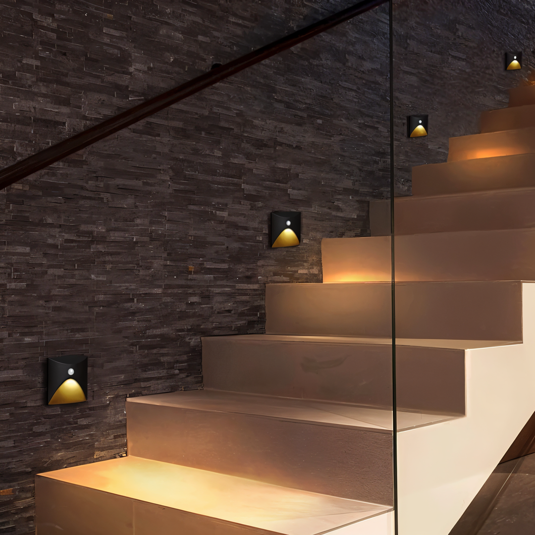 LuminiPath LED wall light, modern design, motion sensor for indoor/outdoor use.