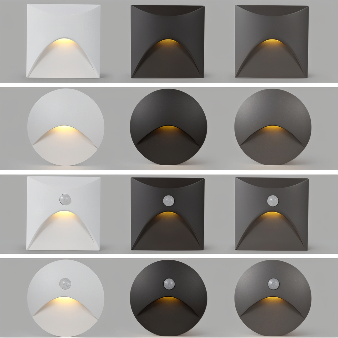 Sleek LuminiPath LED wall lamp, compact modern design with motion sensor for any space.