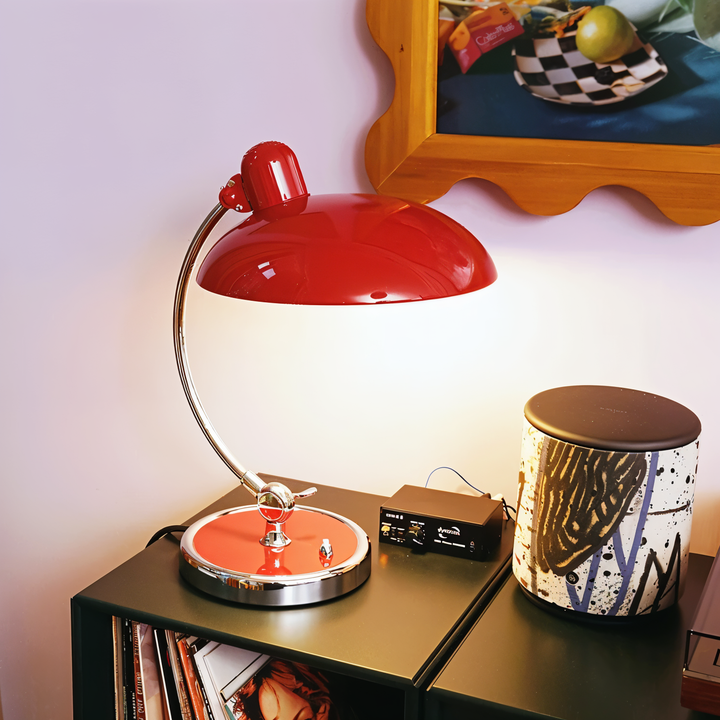 Modern industrial desk lamp with vintage appeal, perfect for home office lighting.