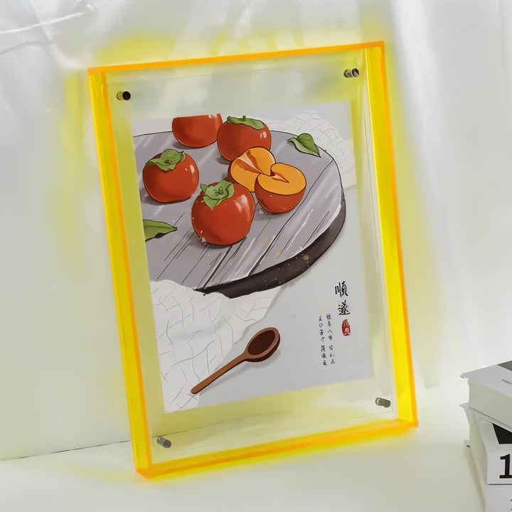 Neon 80s style acrylic photo frame, ideal retro desk decor & picture display.