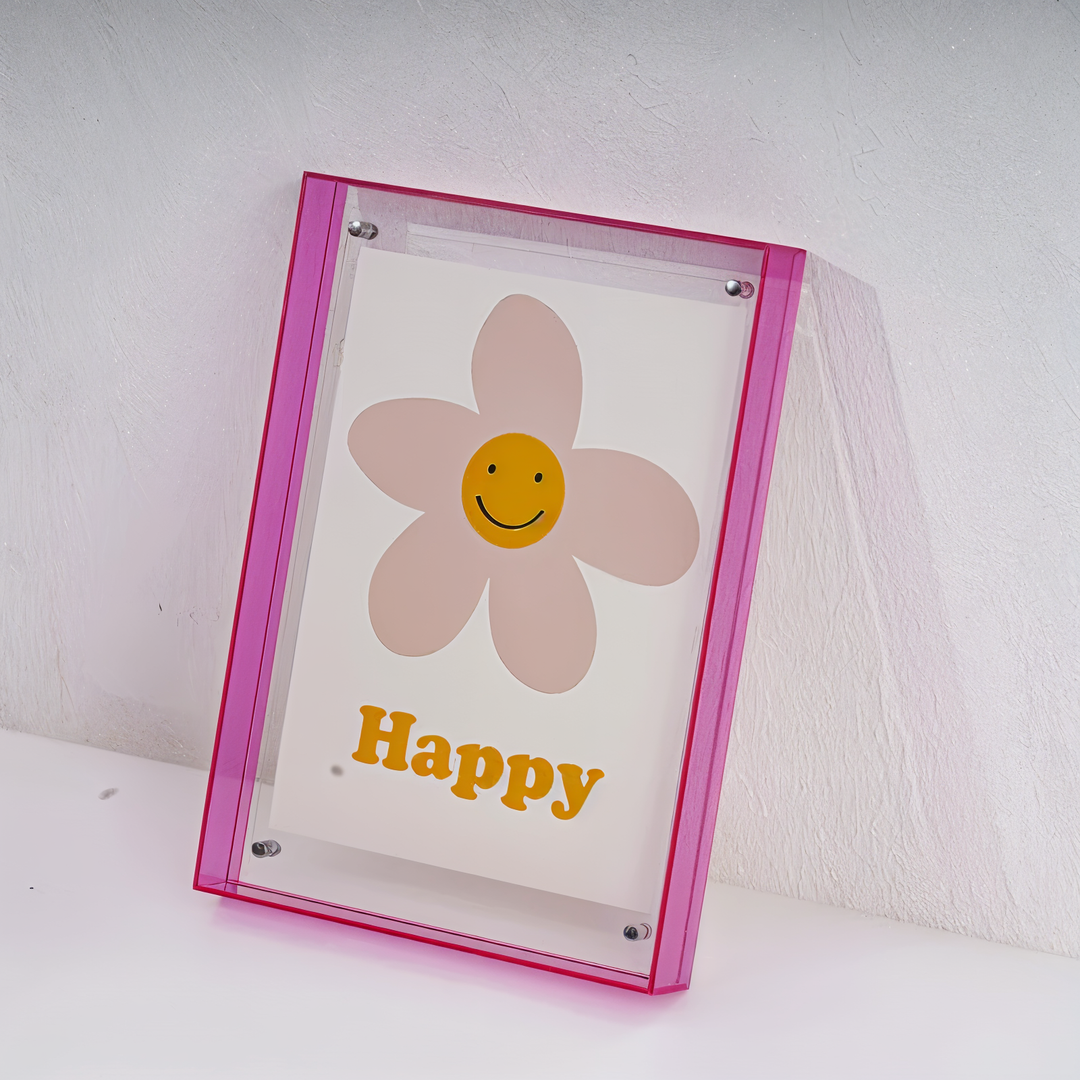 Collection of 80s retro neon acrylic frames, versatile home decor accents.