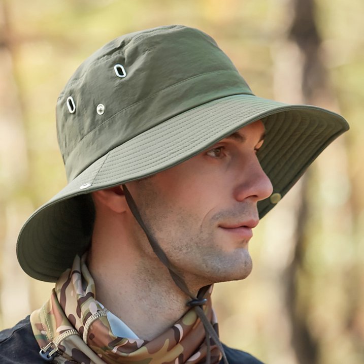 Wide-brim sun hat, unisex, breathable for hot weather. UV protection for hiking, fishing, travel.