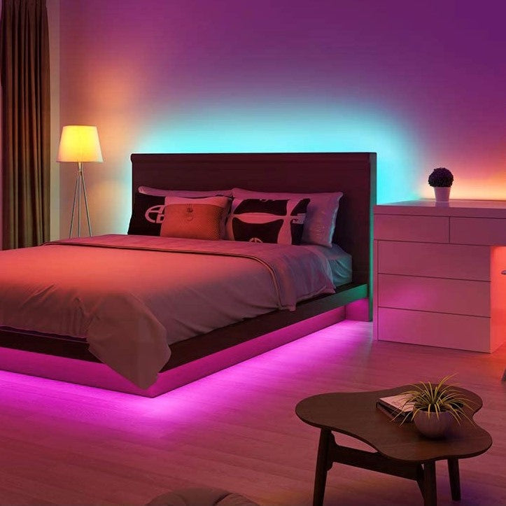 RGB LED Strip Lights for dynamic home ambiance, flexible and color changing with remote control, perfect for accent lighting.