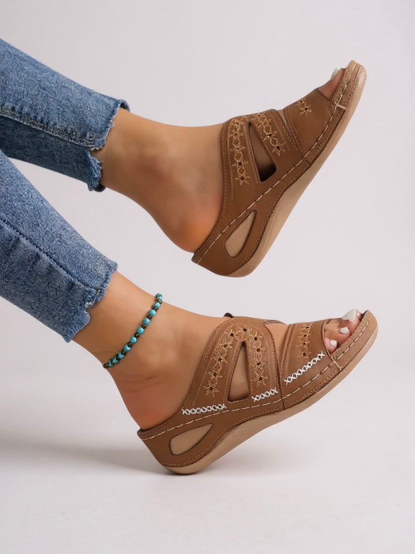 Fashionable women's embroidered slip-on sandals, ultimate comfort for slides footwear.