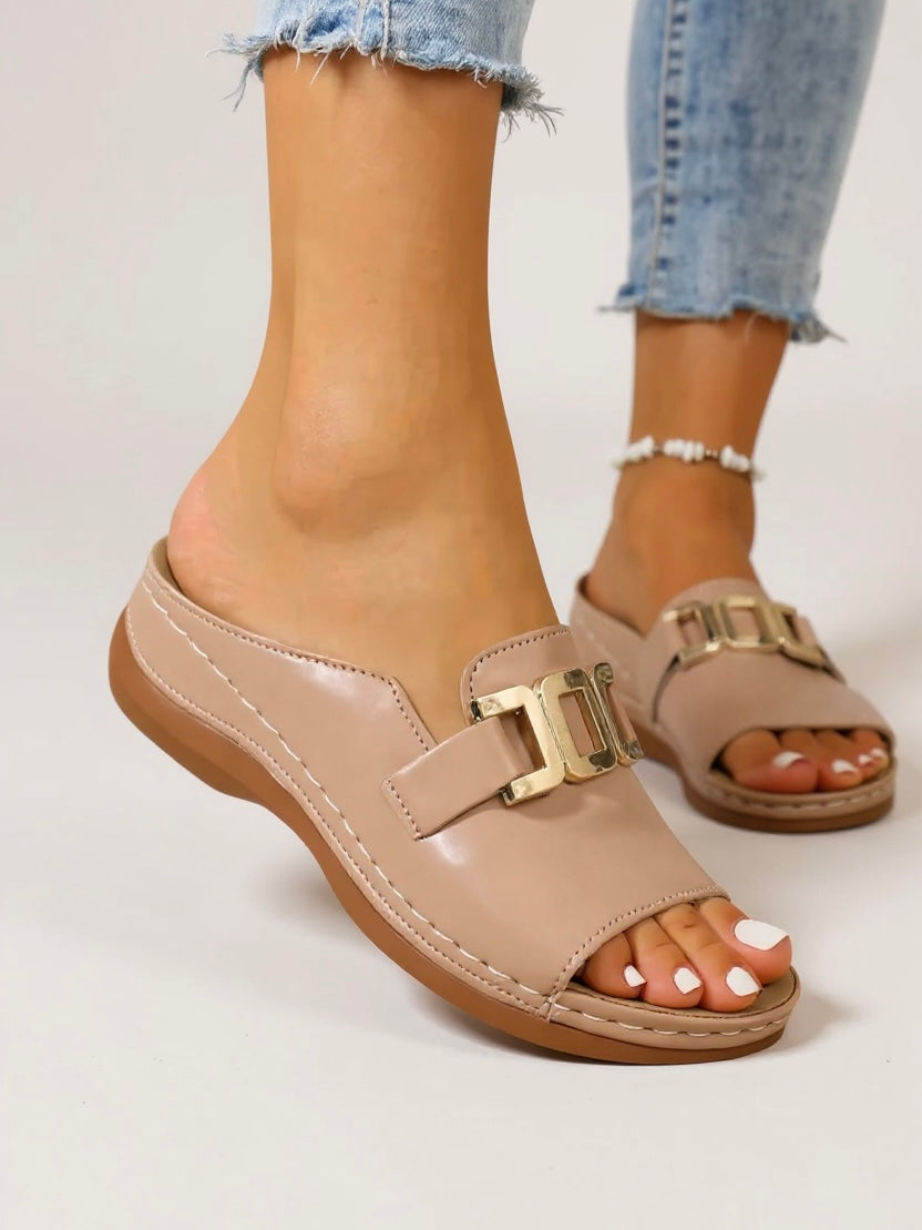 Women's Gold-Buckle Slides