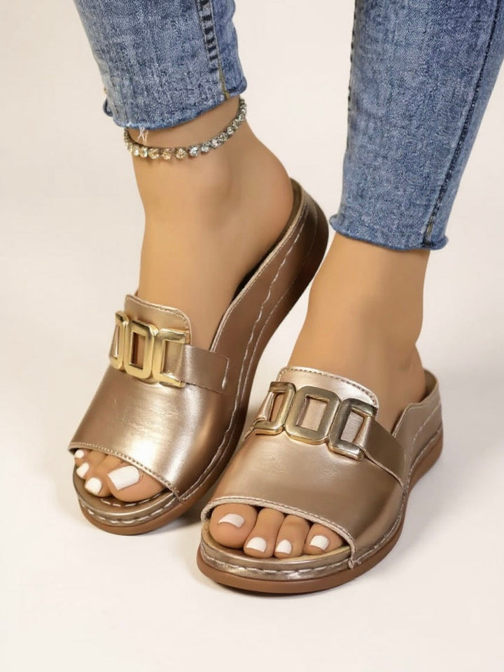 Women's Gold-Buckle Slides