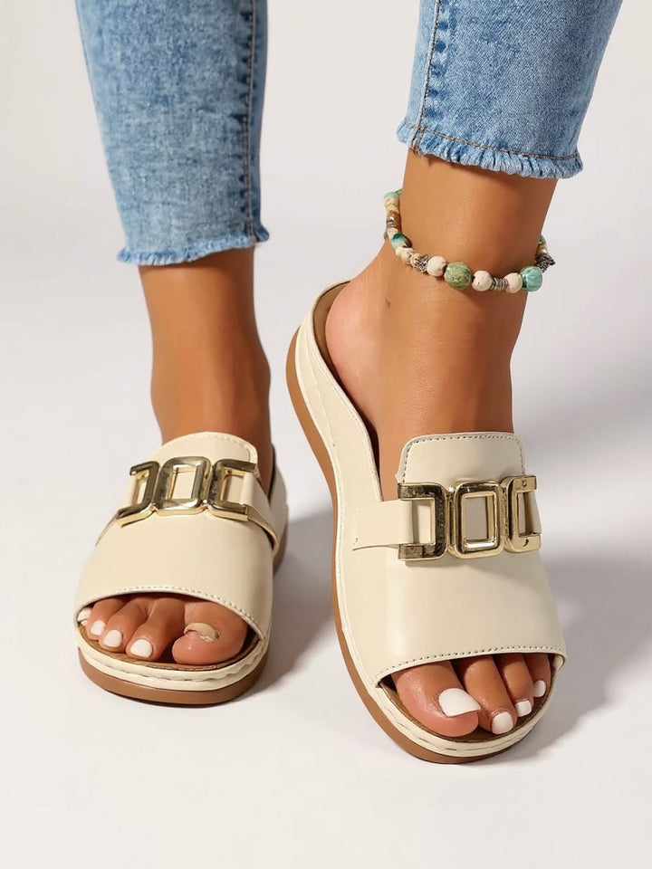 Women's Gold-Buckle Slides