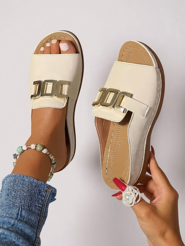 Women's Gold-Buckle Slides