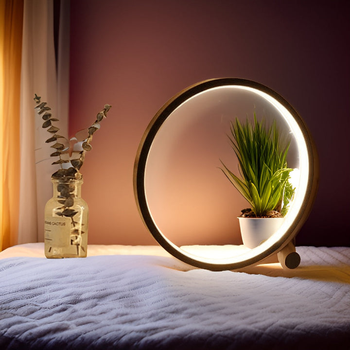 Touch-control dimmable LED table lamp with modern minimalist design. Ideal for bedroom ambient lighting.