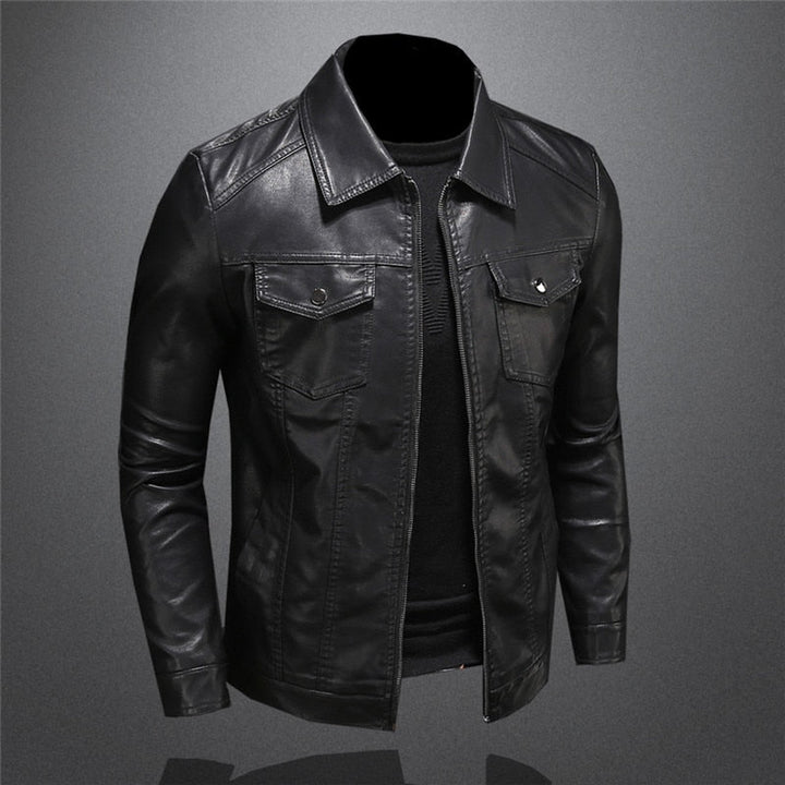 Stylish black men's classic jacket, ideal for layering and achieving a bold, timeless fashion statement. Tailored fit outerwear.