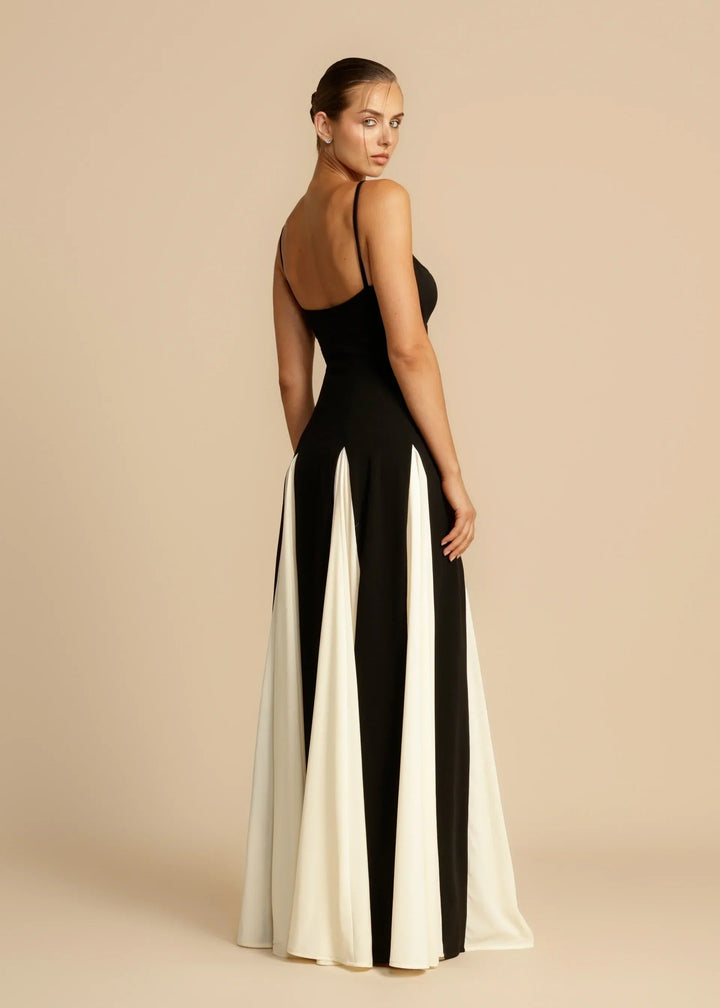 Women's elegant long maxi dress. Classic formal evening gown for party wear and special occasions. Timeless style.