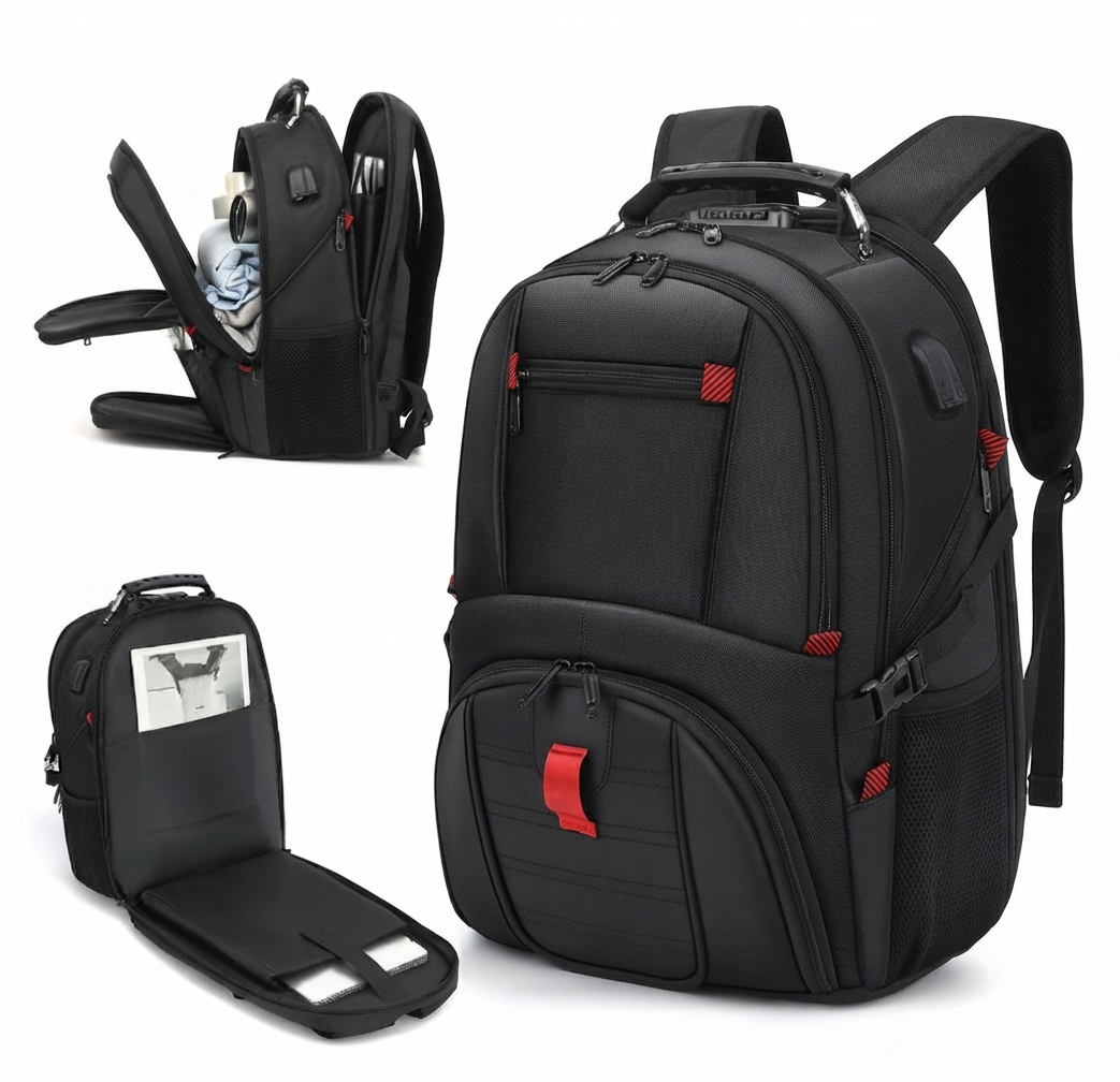 Unisex waterproof anti-theft laptop travel backpack with USB charging port, front view.