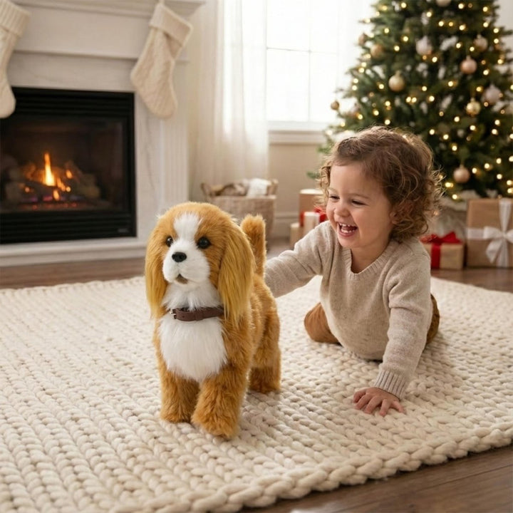 Golden retriever robot dog, interactive plush electronic pet for kids.