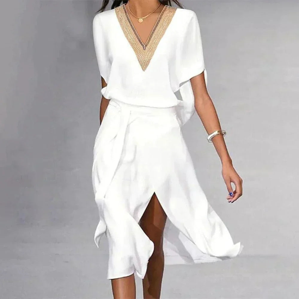 Women's White Wrap Midi Dress