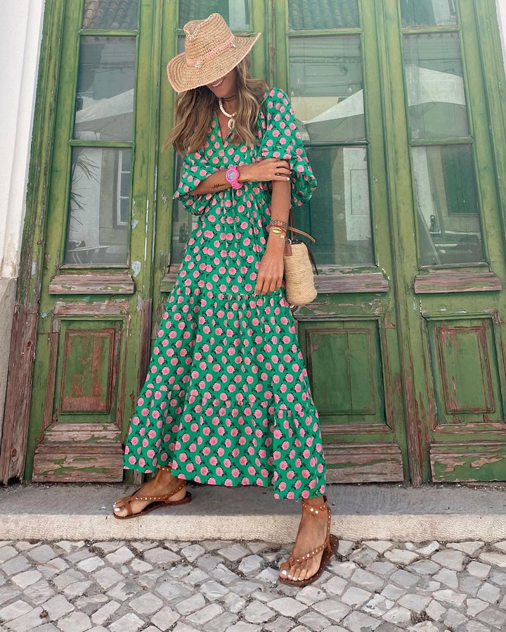 Casual flowy summer dress for women, effortless bohemian style, vibrant patterns.