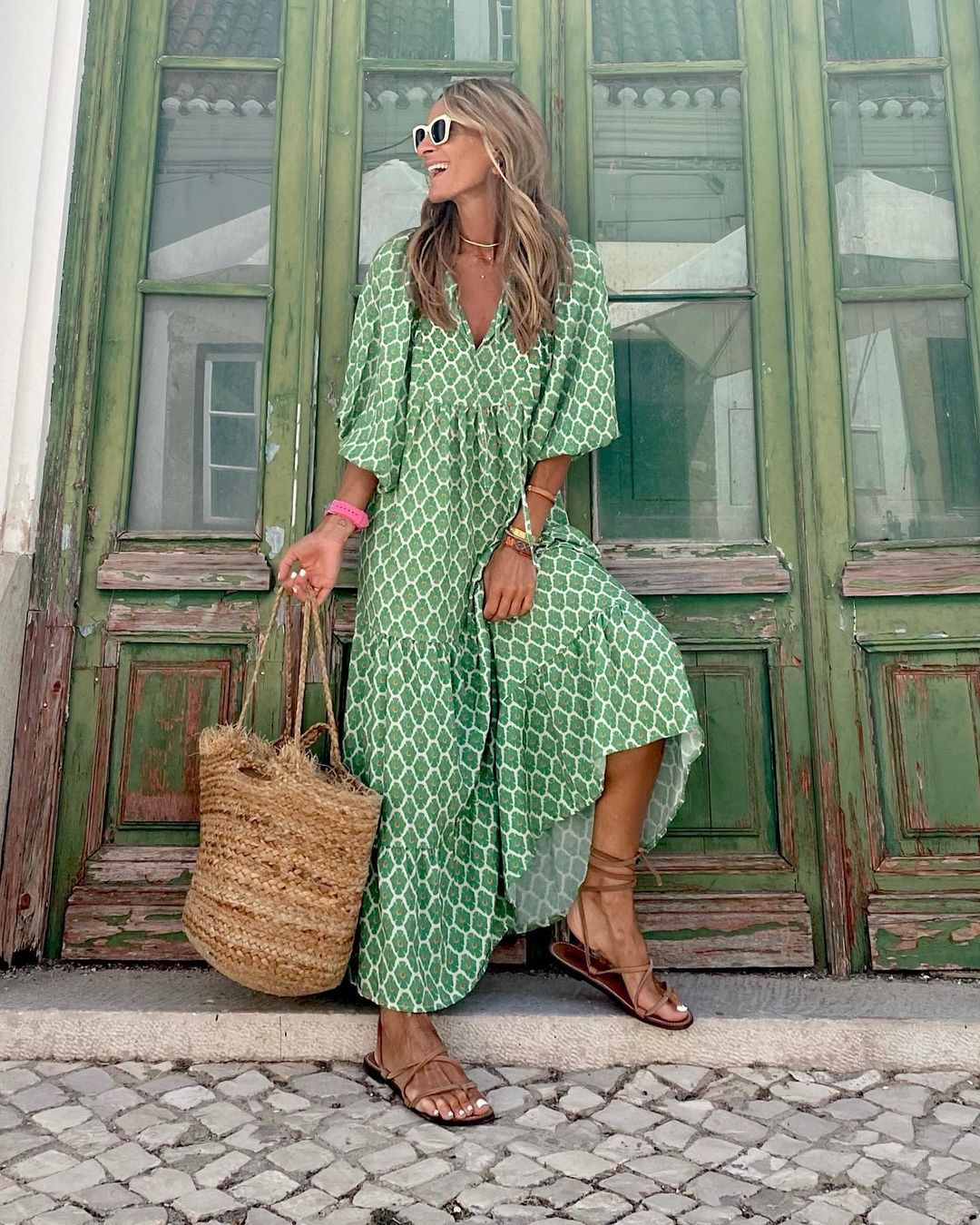 Effortlessly stylish women's bohemian maxi dress, comfortable and flowy for summer.