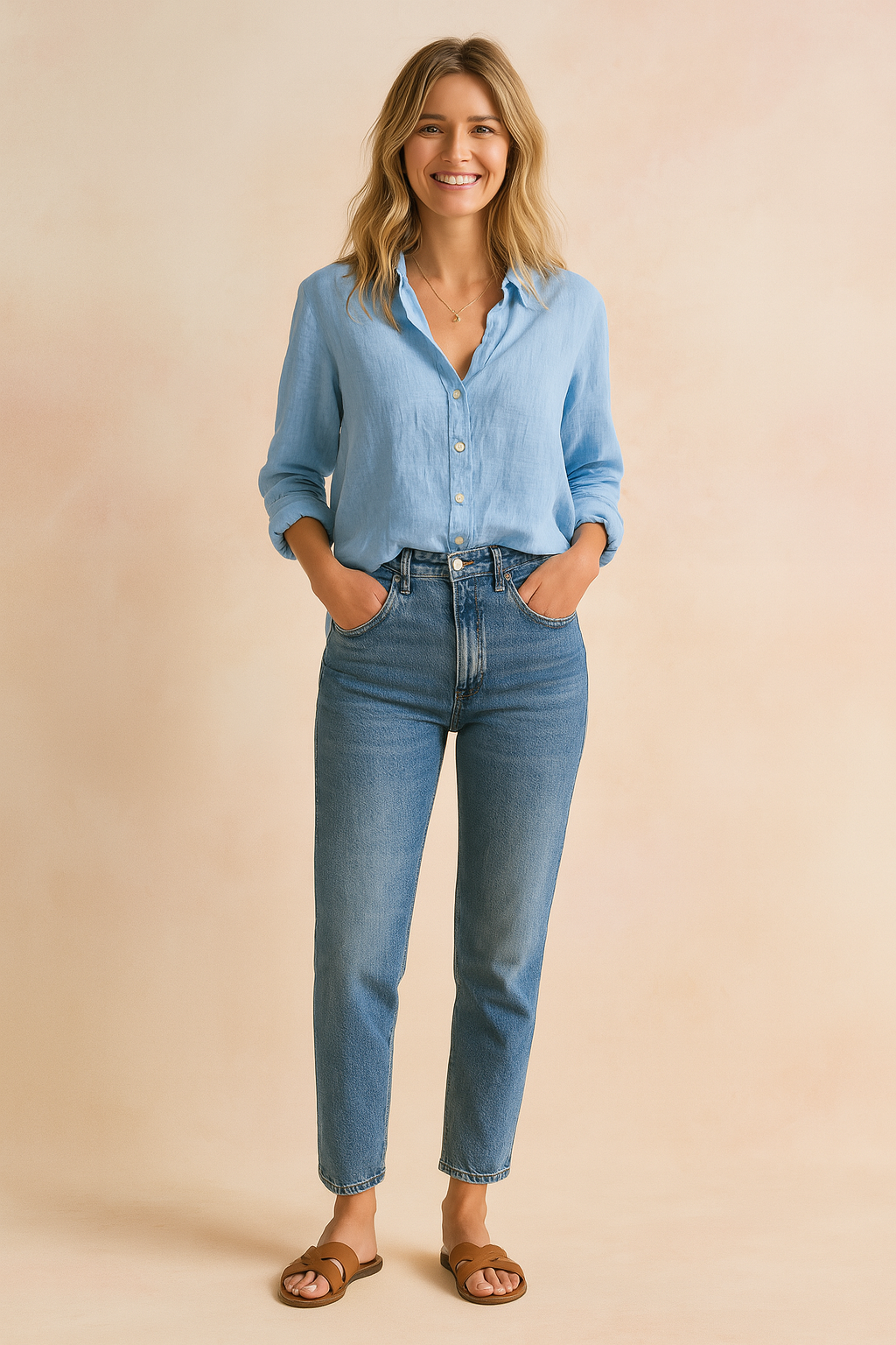 Comfortable women's everyday blouse, classic button-up long sleeve casual shirt for versatile style.
