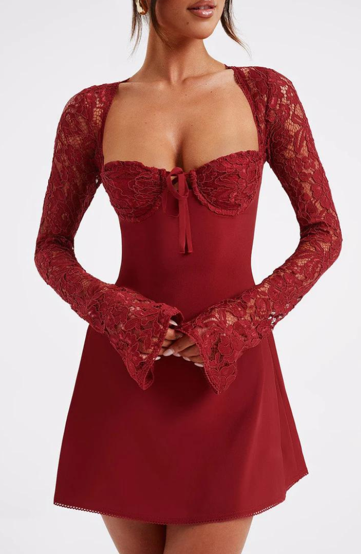 Jacinta women's elegant mini dress with long sleeves, perfect as a versatile party or cocktail dress.