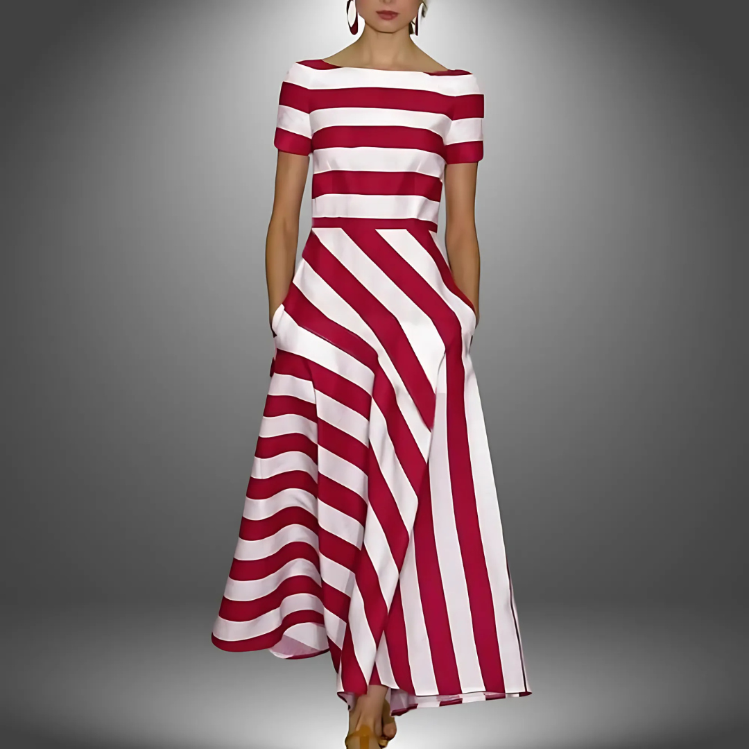 Women's striped maxi dress for summer. Effortless elegance, flowy design. Perfect for casual wear or vacation.