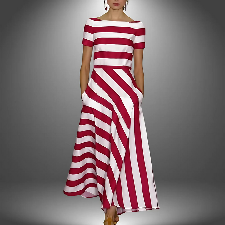 Women's striped maxi dress for summer. Effortless elegance, flowy design. Perfect for casual wear or vacation.