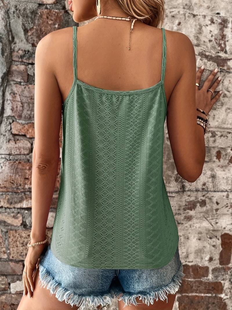 Yellow women's tunic top, elegant embroidered camisole, sleeveless for casual chic summer wear.