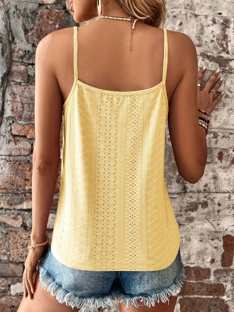 Black elegant embroidered camisole top, women's versatile V-neck tunic for chic layering.