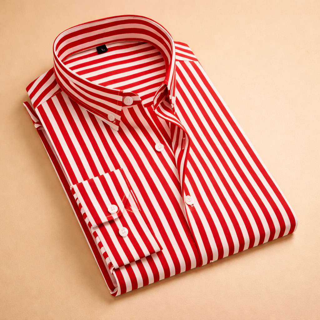 Men's long sleeve vertical stripe shirt. Fitted style, perfect for smart casual and modern menswear.