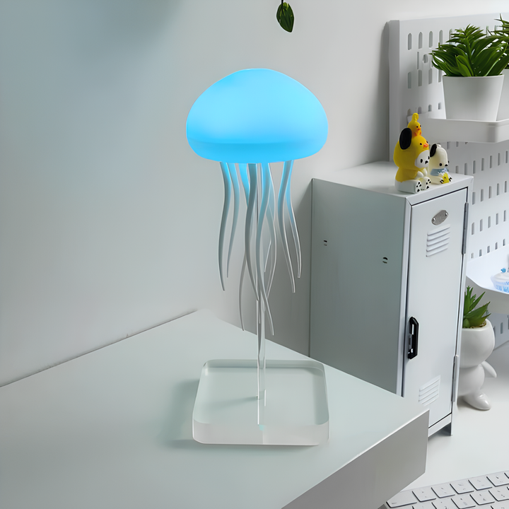 Hypnotic Medusa lamp, floating jellyfish design, color-changing LED creates a soothing ambient glow.
