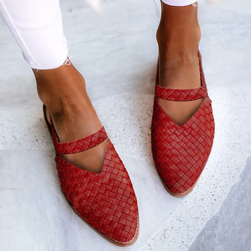 Elegant women's slip-on summer sandals. Fashionable open-toe flats providing comfort & orthopedic support.