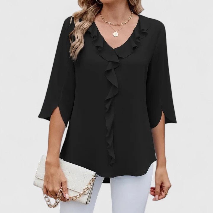 Light spring/summer women's ruffle V-neck half-sleeve blouse, chic and comfortable.