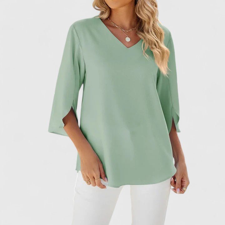 Comfortable women's stylish ruffle V-neck half-sleeve blouse, great for all-day wear.