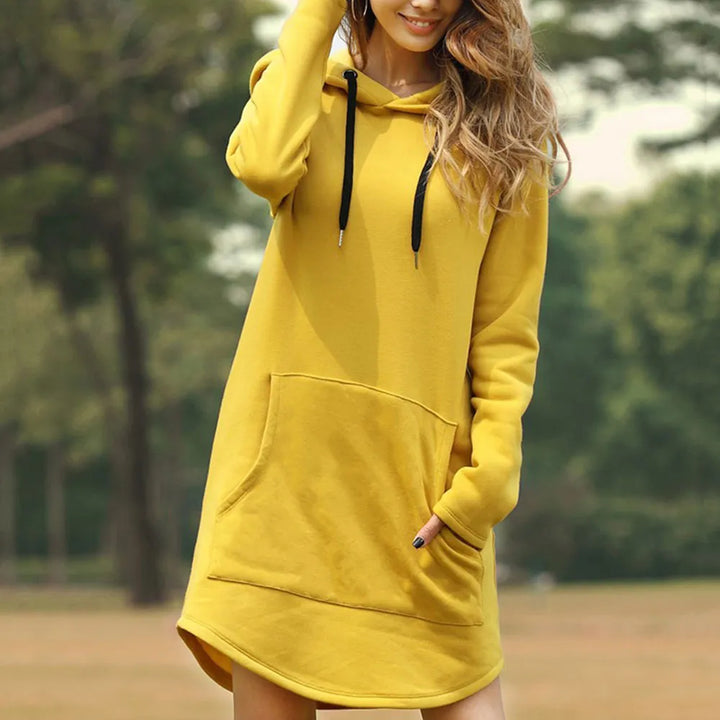 Women's cozy long hoodie dress, perfect for ultimate comfort and everyday lounge wear.