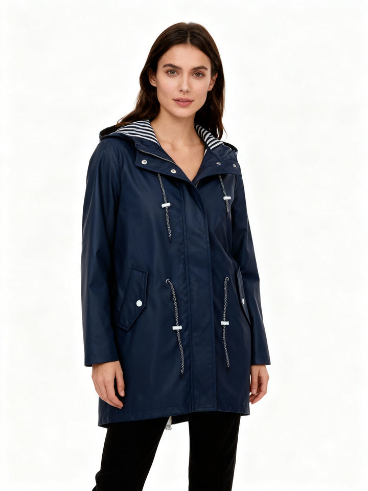 Casual women's hooded water repellent jacket, lightweight and perfect for spring & fall weather style.