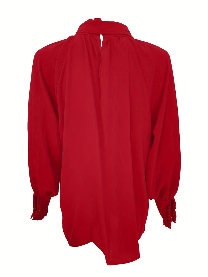 Chic women's tie-neck blouse, long sleeve, elegant & dressy, versatile for fashion outfits.