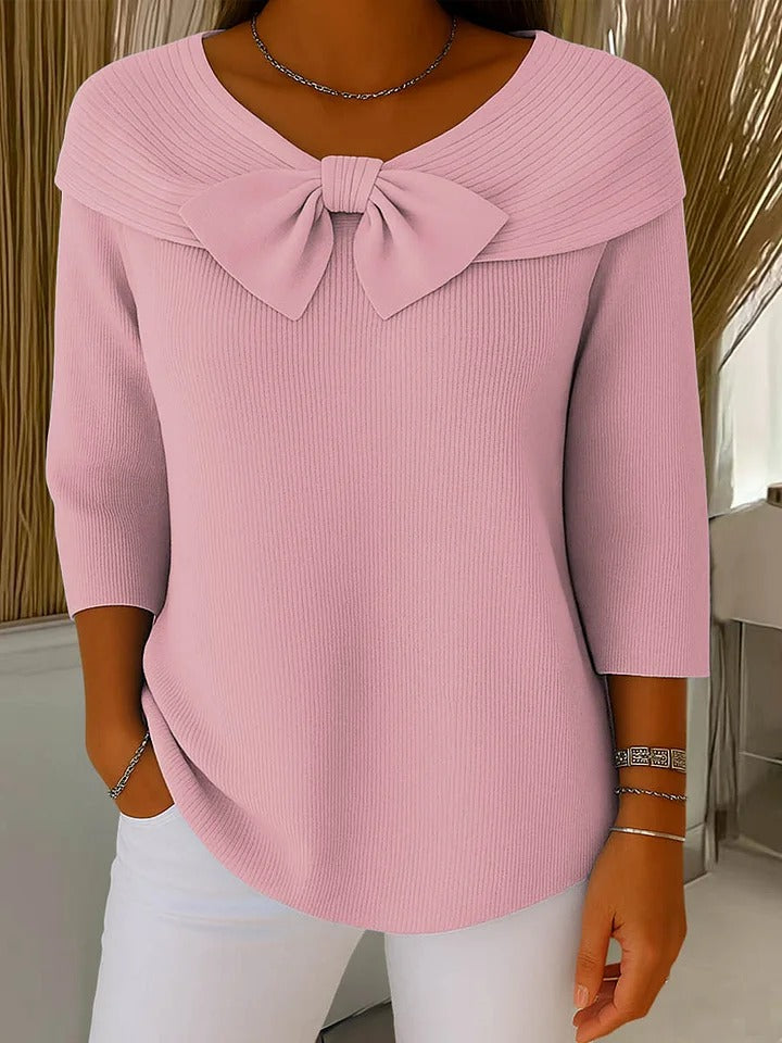 Chic women's pullover sweater, cozy knitwear with an elegant bow, perfect for versatile fashion.