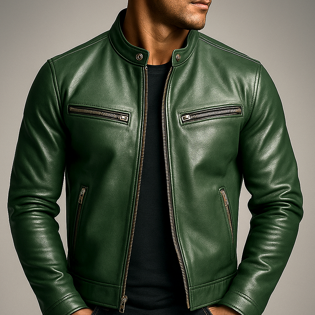 Vintage-inspired men's leather jacket, a durable and classic coat. Stylish, rugged, and versatile outerwear.