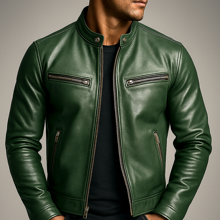 Vintage-inspired men's leather jacket, a durable and classic coat. Stylish, rugged, and versatile outerwear.