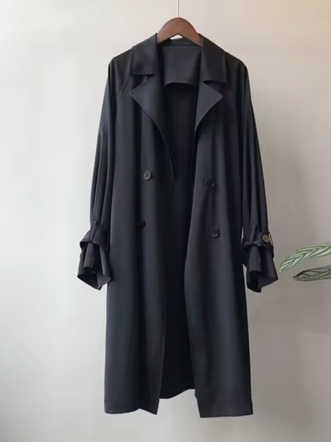 Elegant women's timeless double-breasted beige trench coat. Waterproof long jacket, perfect for spring & autumn outerwear.