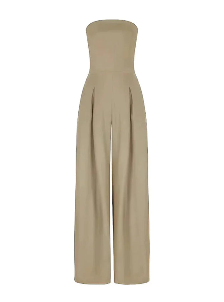 Women's strapless wide leg jumpsuit in elegant summer style, suitable for various occasions.
