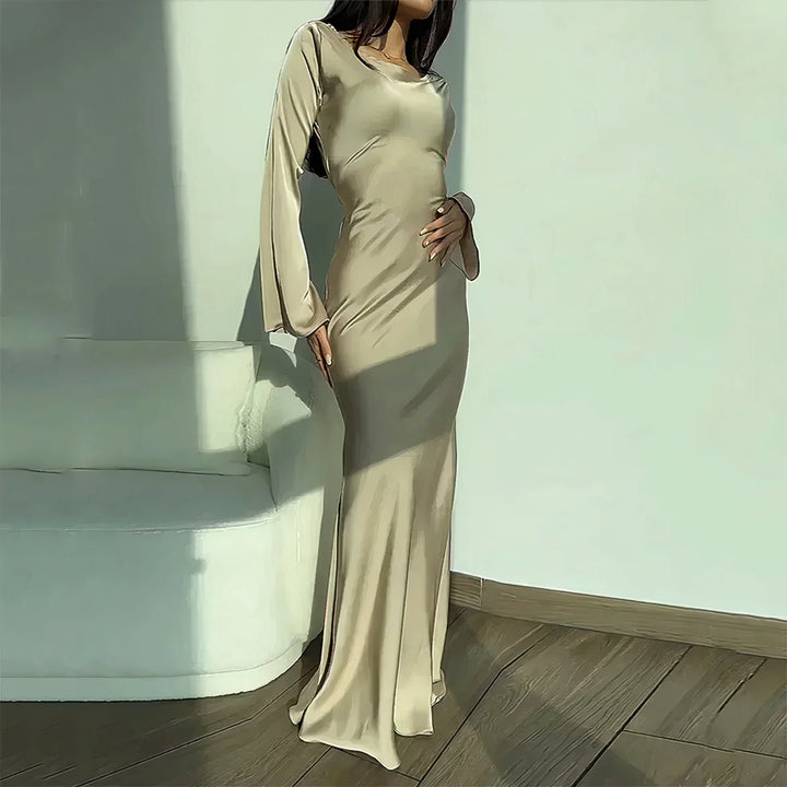 Chic women's long sleeve elegant party dress, offering an effortless and flattering silhouette for versatile wear.
