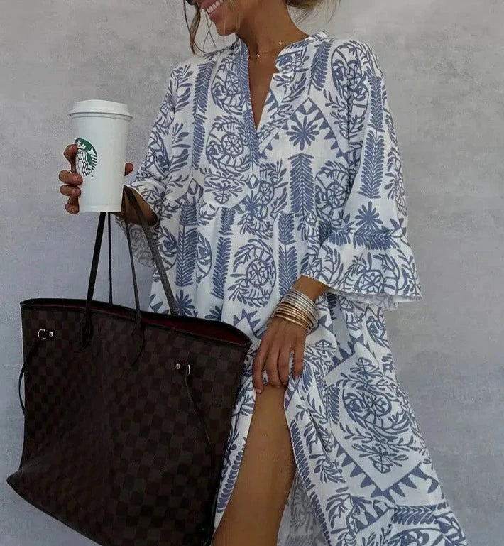 Women's Boho Print Midi Dress
