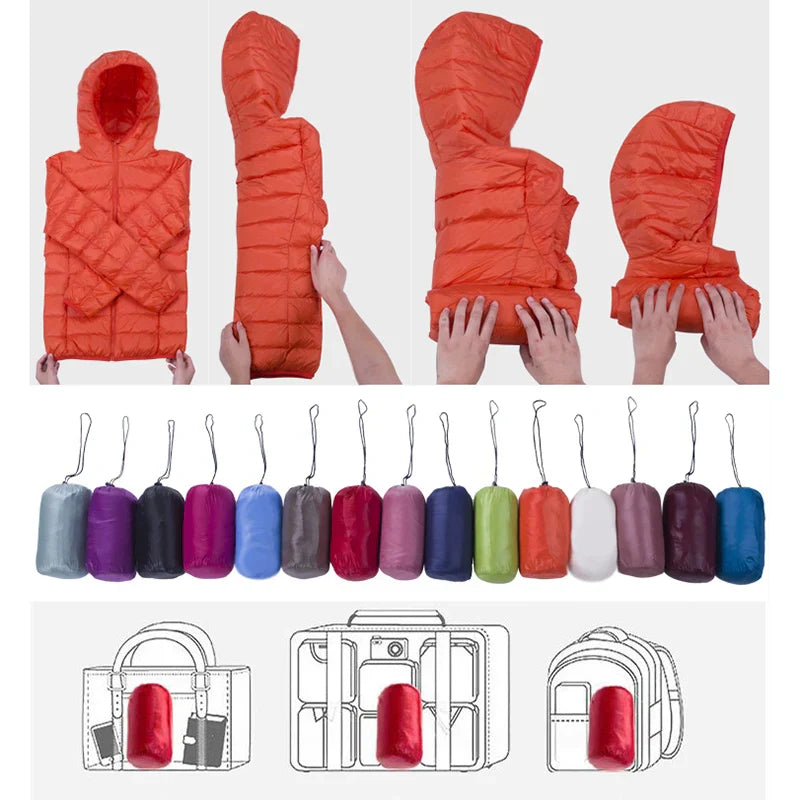 Detail of the elastic cuffs on a women's packable puffer jacket. Keeps warmth in.