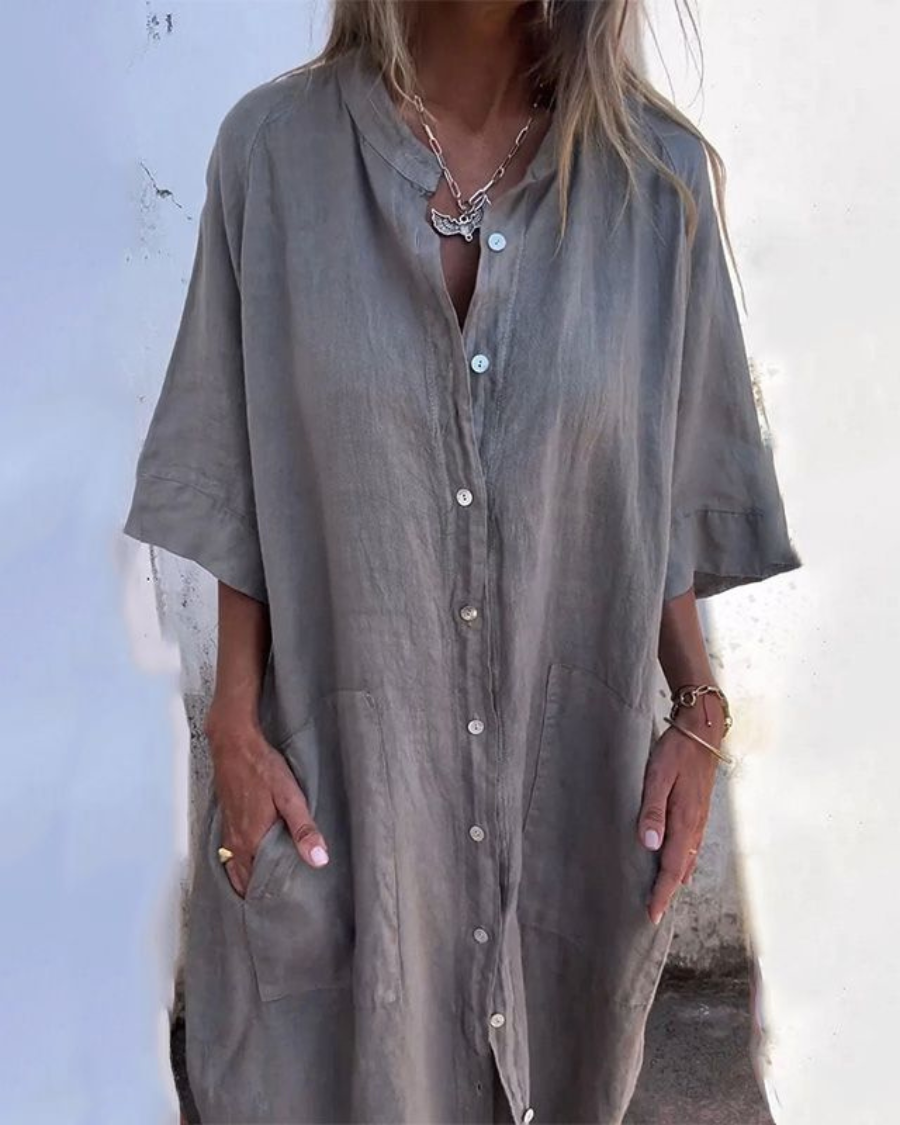 Women's boho shirt dress, perfect for summer. Flowy maxi style with a comfortable, elegant fit.