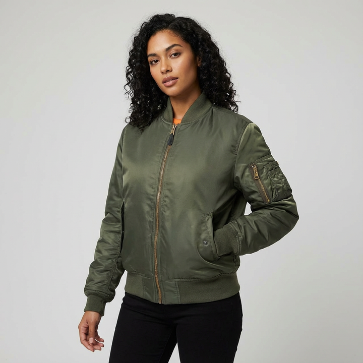 Women's versatile bomber jacket, perfect for layering over various outfits, adding style & comfort.